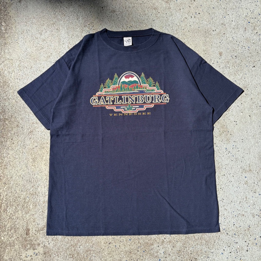 Vintage Cal Cru Gatlinburg Tennessee T-Shirt Navy Blue 90s Made in USA XXL